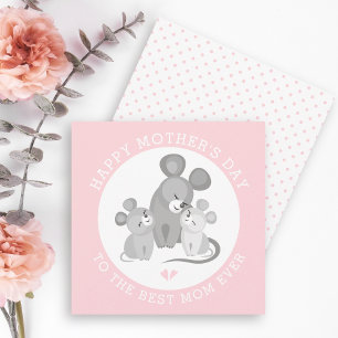 Cute mouse mother and babies pink Mothers Day Holiday Card