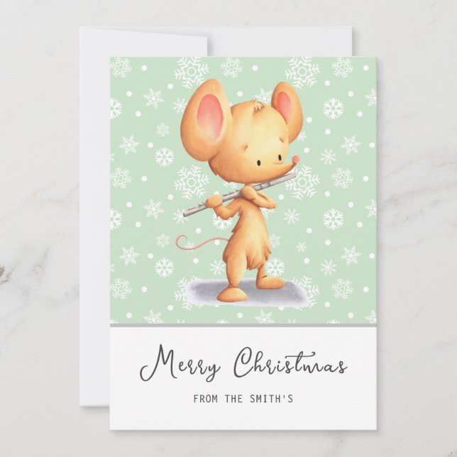 Cute Mouse Musician Merry Christmas  Holiday Card (Front)