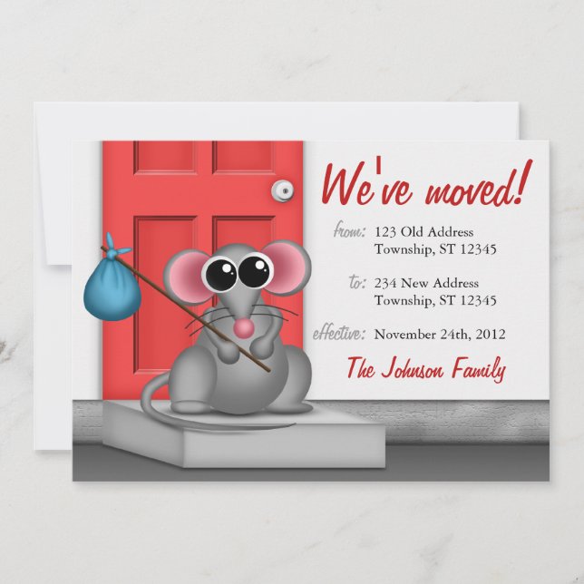 Cute Mouse on Doorstep - Moving Announcements (Front)