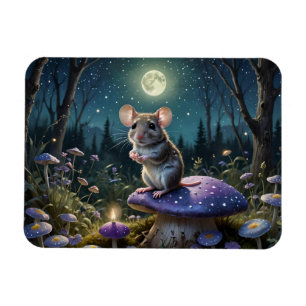 Cute Mouse on Mushroom in Moonlight Magnet
