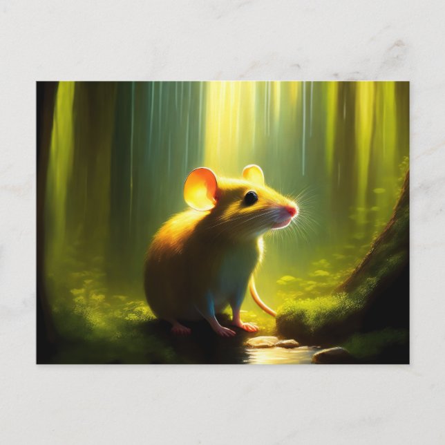 Cute Mouse pausing at a Puddle Postcard (Front)