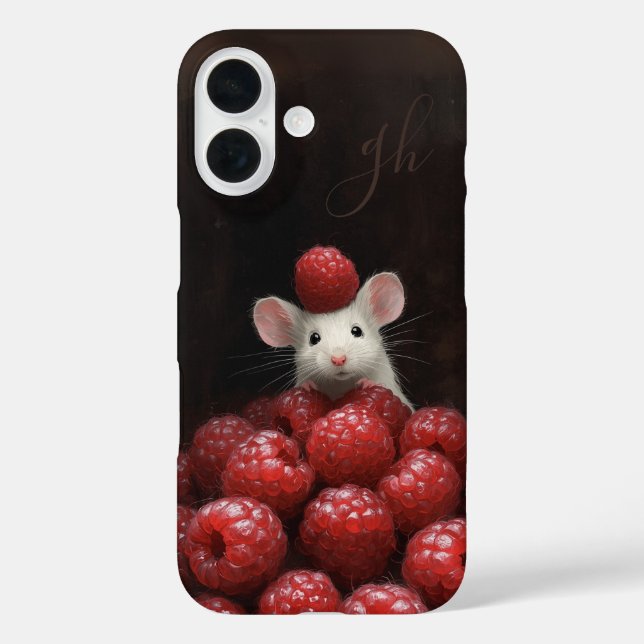 Cute Mouse Peeking Raspberry Painting Custom Name Case-Mate iPhone Case (Back)
