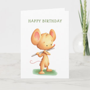 Cute Mouse Playing Flute Musician Birthday  Card