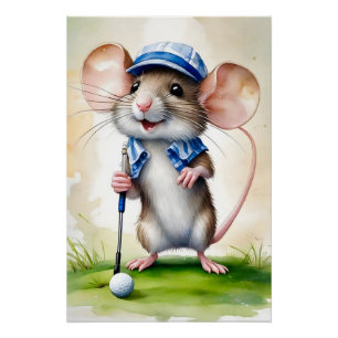Cute Mouse Playing Golf Poster
