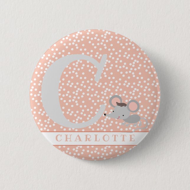 Cute Mouse & Polkadots Personalized Girl Birthday 6 Cm Round Badge (Front)