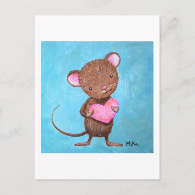 Cute Mouse Postcard Cute Mouse with Heart art Card (Front)