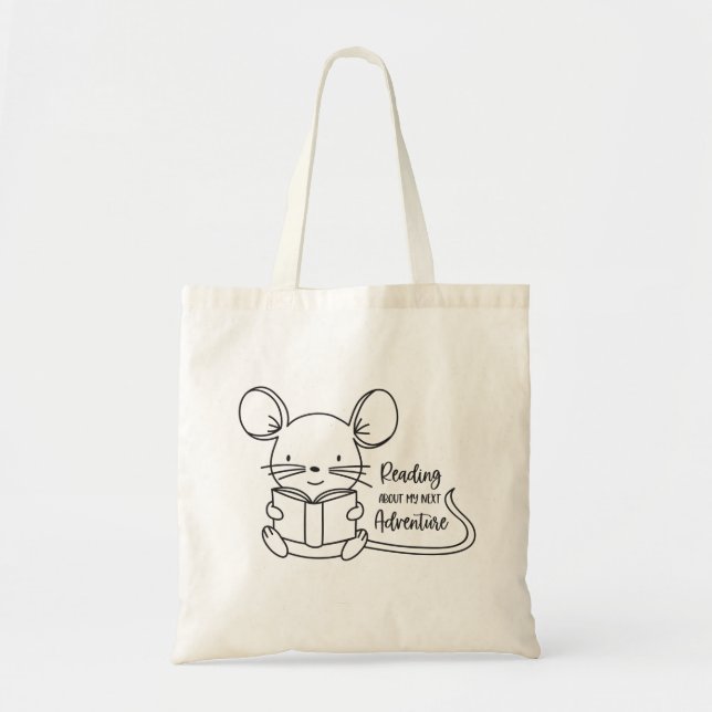 Cute Mouse Reading a Book Tote Bag (Front)