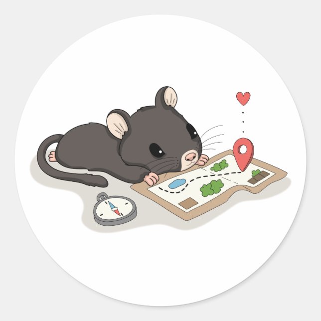Cute Mouse Reading a Treasure Map Adventure Sticke Classic Round Sticker (Front)