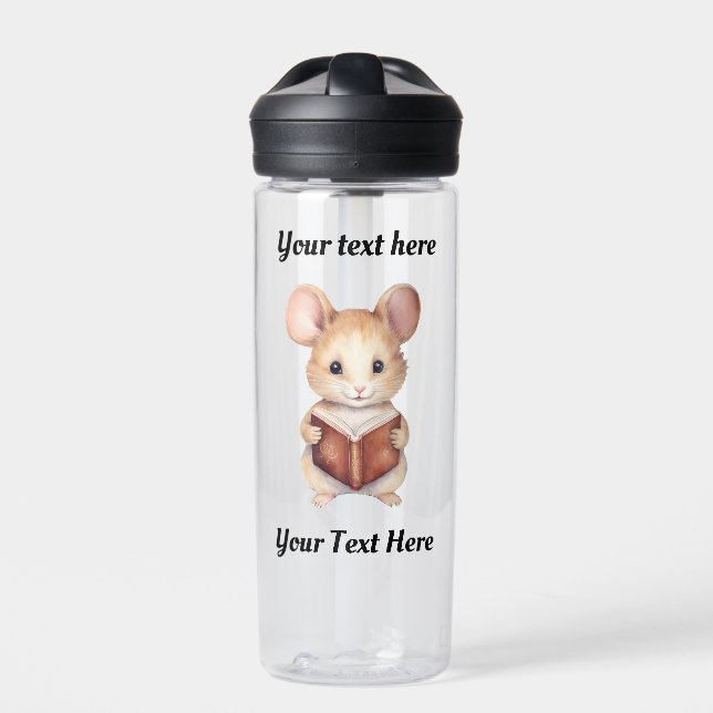 Cute Mouse reading book Water Bottle (Front)