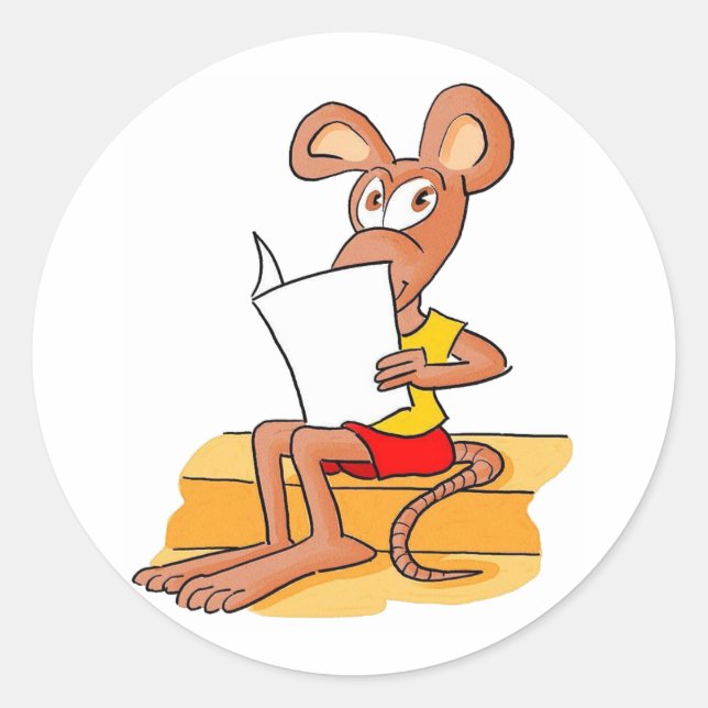 Cute Mouse Reading Classic Round Sticker (Front)