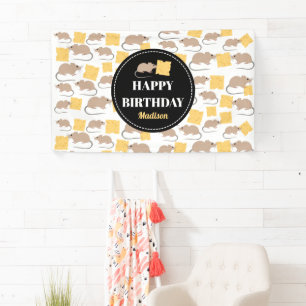 Cute Mouse Rodent Eating Cheese Birthday Banner