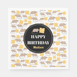 Cute Mouse Rodent Eating Cheese Birthday Napkin