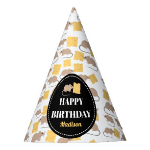 Cute Mouse Rodent Eating Cheese Birthday Party Hat