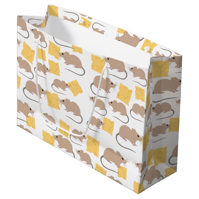 Cute Mouse Rodent Eating Cheese Pattern  Large Gift Bag (Front Angled)