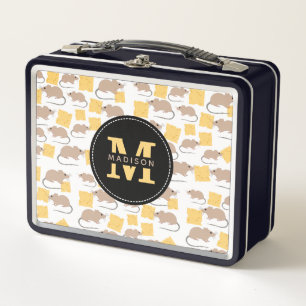 Cute Mouse Rodent Eating Cheese Pattern  Metal Lunch Box