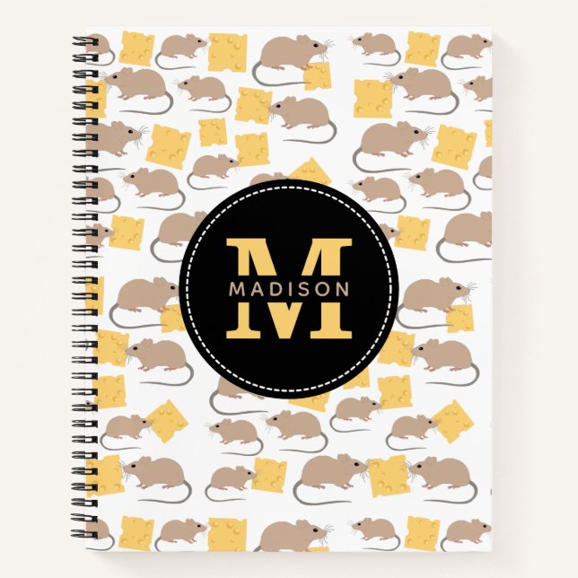 Cute Mouse Rodent Eating Cheese Pattern Notebook (Front)