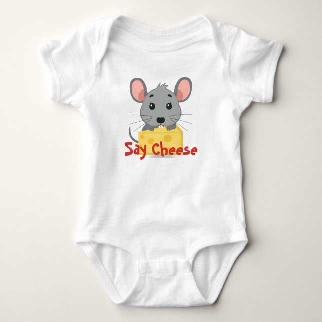 Cute Mouse Say Cheese Baby Bodysuit (Front)