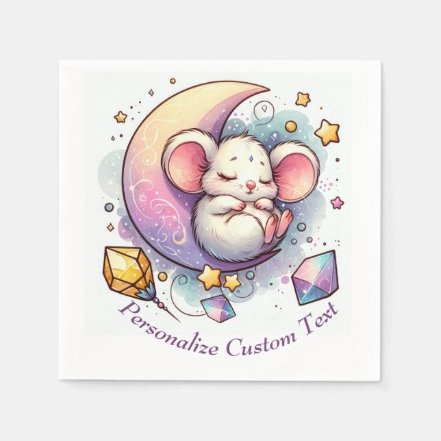 Cute Mouse Sleeping on a Half Moon Baby Shower Napkin (Front)