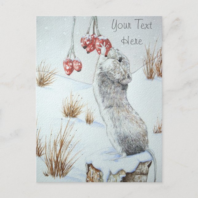 Cute mouse snow scene wildlife at christmas postcard (Front)
