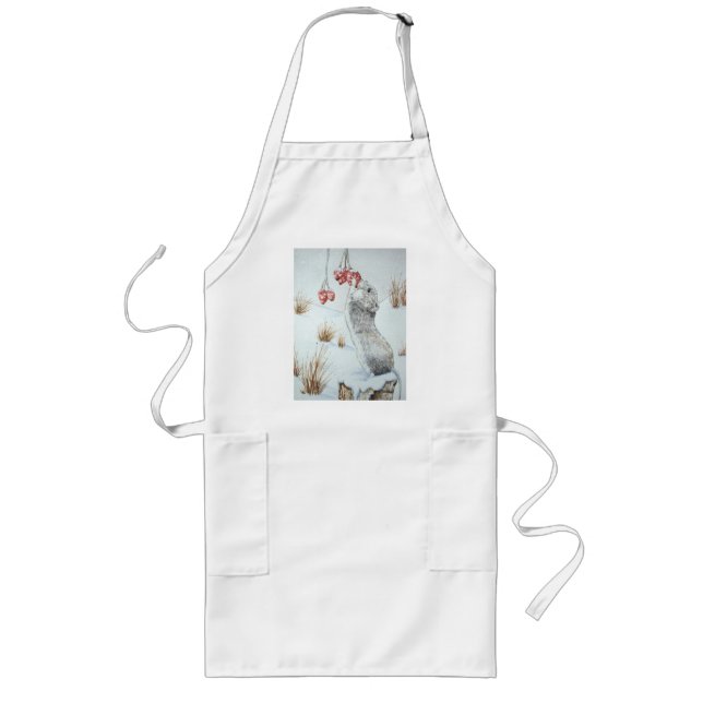 cute mouse snow scene wildlife painting art design long apron (Front)