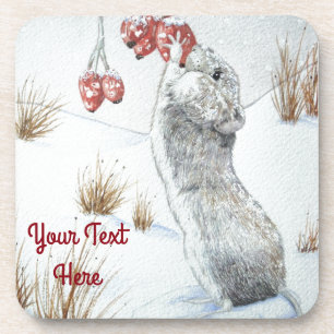 cute mouse snow scene winter wildlife christmas coaster