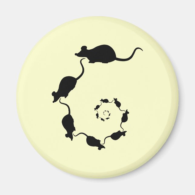 Cute Mouse Spiral. Black Mice on Cream. Magnet (Front)