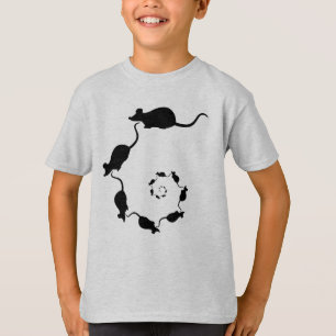 Cute Mouse Spiral. Black Mice on Cream. T-Shirt