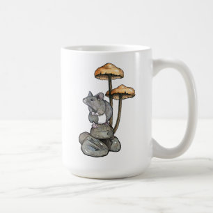 Cute Mouse Standing on Rocks, with Mushrooms Coffee Mug