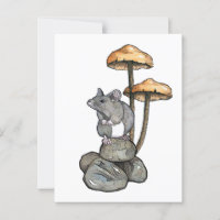 Cute Mouse Standing on Rocks, with Mushrooms