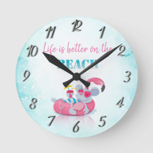 Cute Mouse Stylish Beach Round Clock