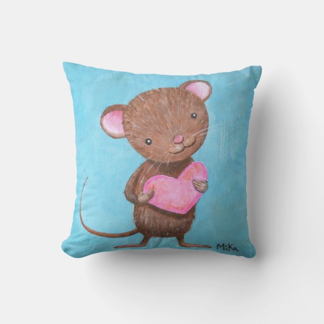 Cute Mouse Throw Pillow Adorable Mice with Heart (Front)