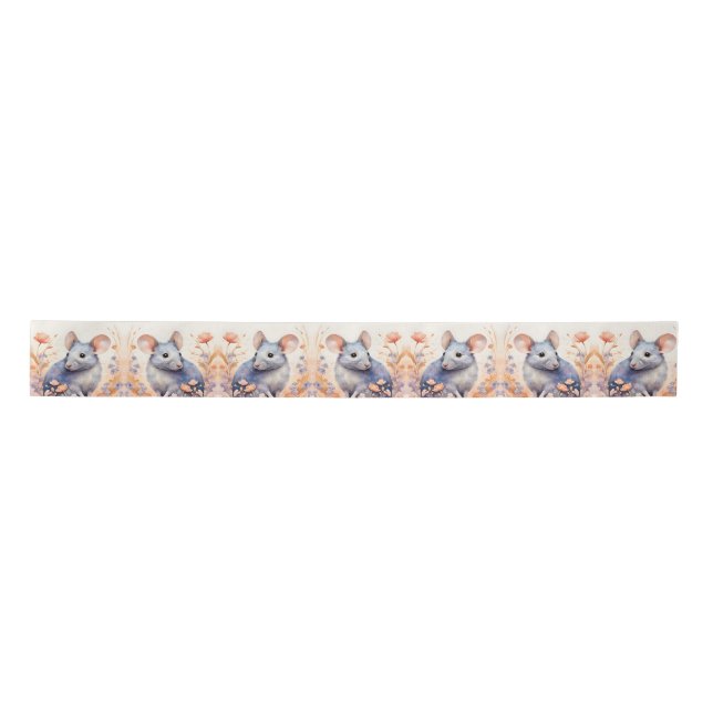 Cute mouse watercolor illustration  satin ribbon (Front)