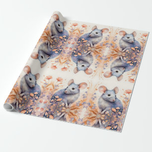 Cute mouse watercolor illustration  wrapping paper