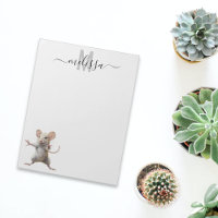 Cute Mouse Watercolor Monogram Name Notepad
