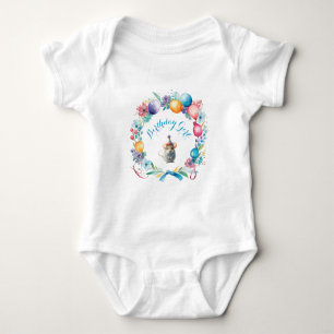 Cute Mouse Wearing a Party Hat  Baby Bodysuit
