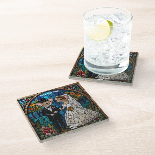 Cute Mouse Wedding Couple coasters (Angled)