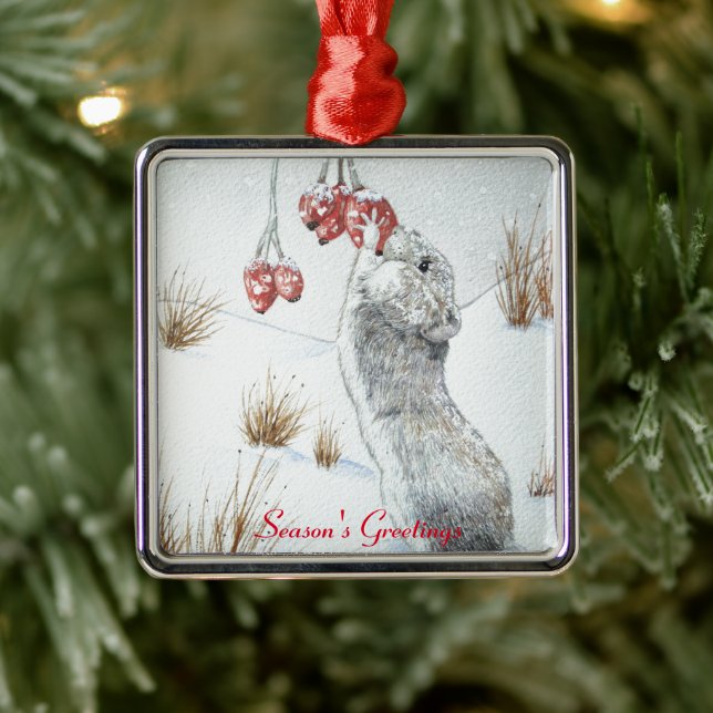 Cute mouse wildlife snow scene for christmas metal ornament (Tree)
