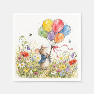 Cute Mouse with Balloon Bouquet in Wildflowers Napkin