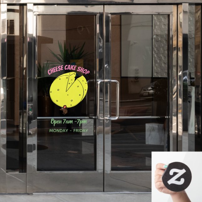 Cute mouse with cheese cartoon illustration (Office Door)