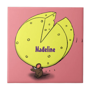 Cute mouse with cheese cartoon illustration ceramic tile