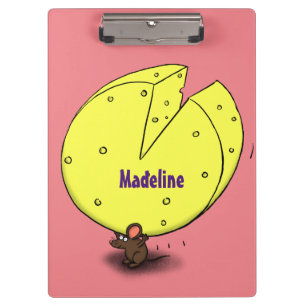 Cute mouse with cheese cartoon illustration clipboard