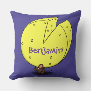 Cute mouse with cheese cartoon illustration cushion