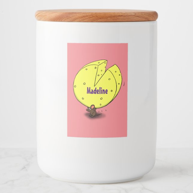 Cute mouse with cheese cartoon illustration food label (Front)