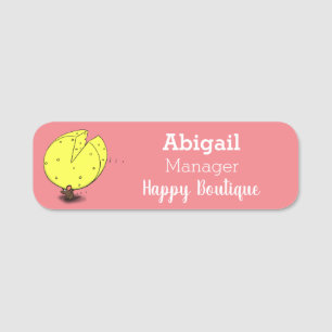 Cute mouse with cheese cartoon illustration name tag