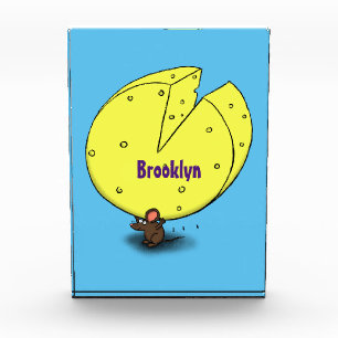 Cute mouse with cheese cartoon illustration photo block