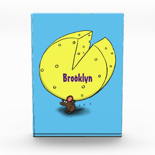 Cute mouse with cheese cartoon illustration photo block (Front)