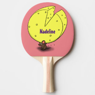 Cute mouse with cheese cartoon illustration ping pong paddle