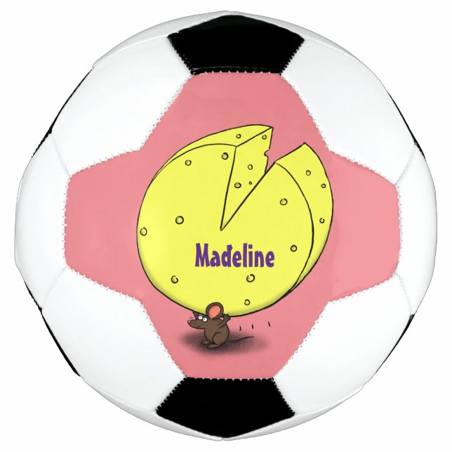 Cute mouse with cheese cartoon illustration soccer ball (Front)