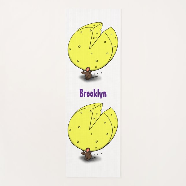 Cute mouse with cheese cartoon illustration yoga mat (Front)