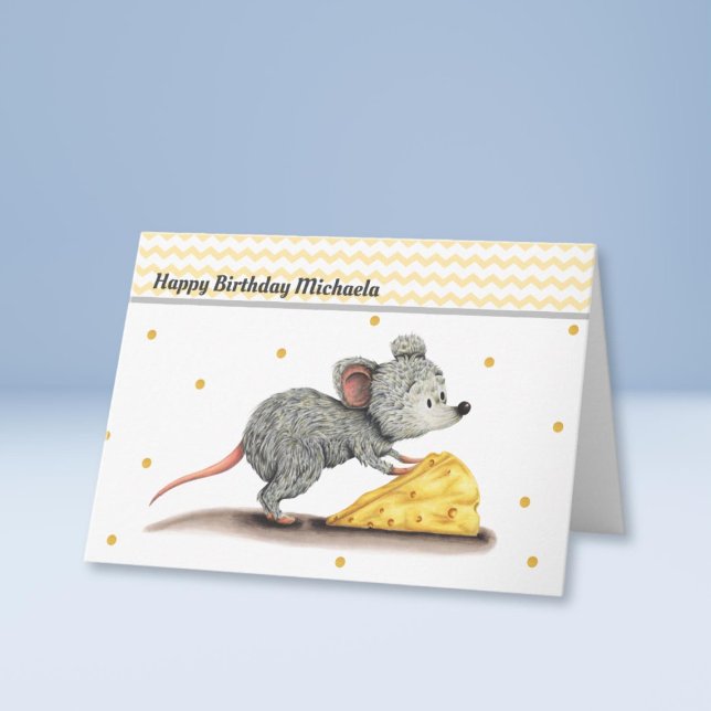 Cute Mouse with Cheese Personalised Birthday Card (Creator Uploaded)